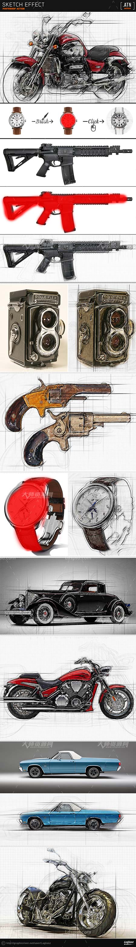 Sketch Effect,极品PS动作-素描效果